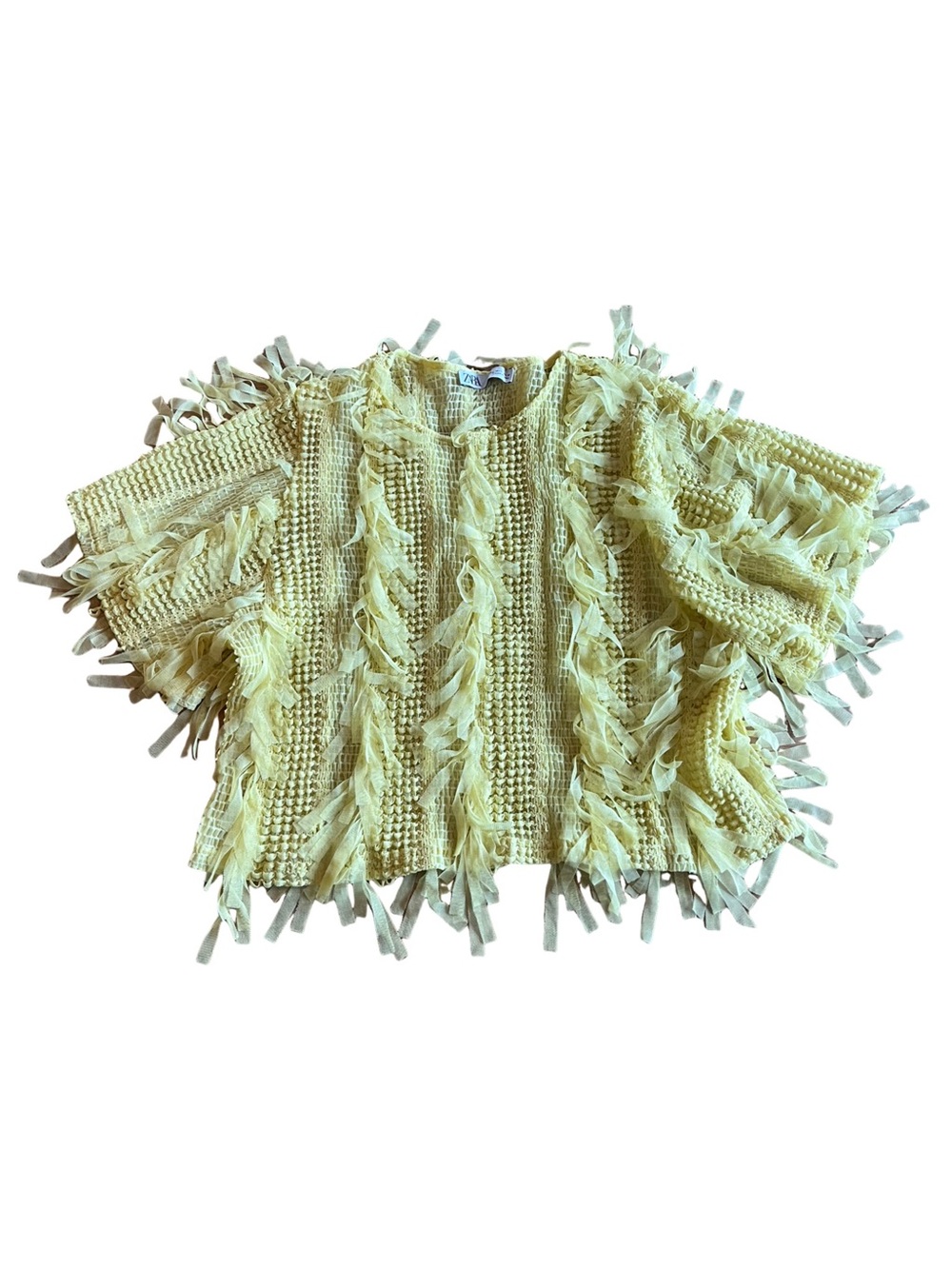 Zara Yellow Tulle Fringe Crop Top EUC Size L.